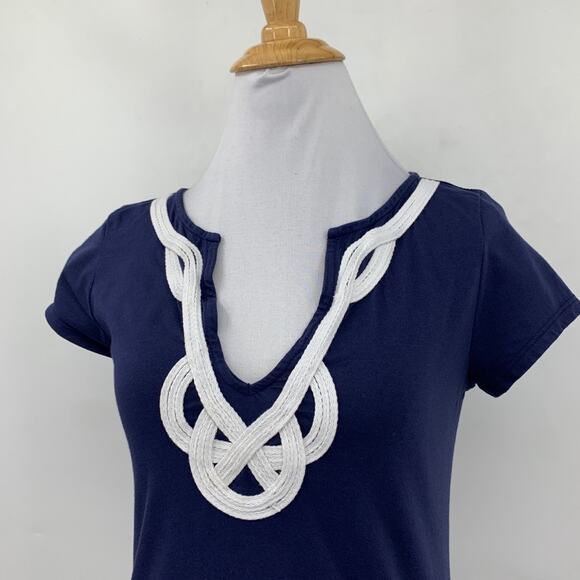 Lilly Pulitzer Dress Womens XS Extra Small Navy White Pima Cotton Rope Detail - Picture 3 of 13